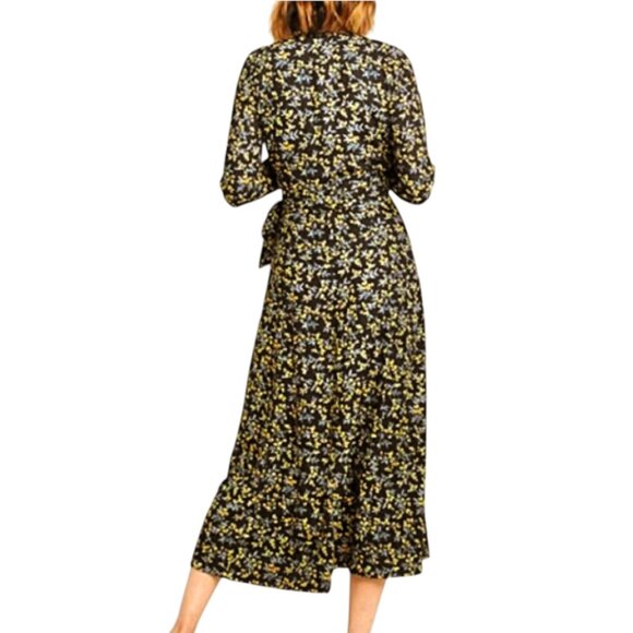 NWT CAARA DARK FLORAL WRAP DRESS CAREER WORK ESSENTIAL URBAN BLACK  LARGE - Picture 4 of 8